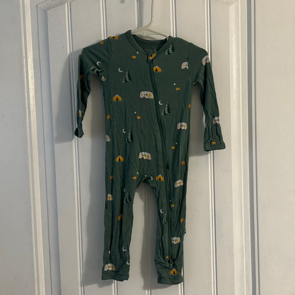 Green Baby Onesie with Camper and Tree Print